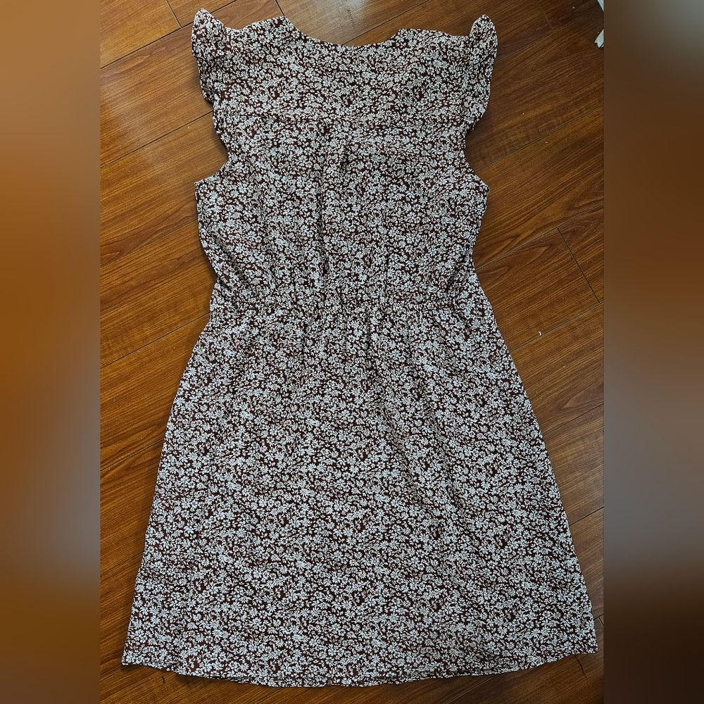 Floral Button-Down Dress Sundress Brown Flowers Sundress Flowy Boho Dress Large - Picture 2 of 6